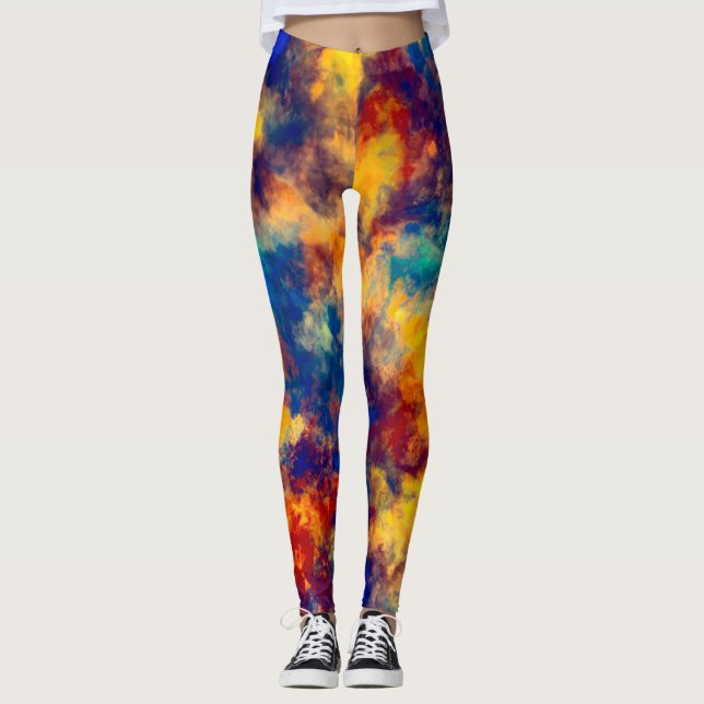 Farbspritze Blau Rot Gelb Aquamarin mehrfarbig Leggings (Vorderseite)