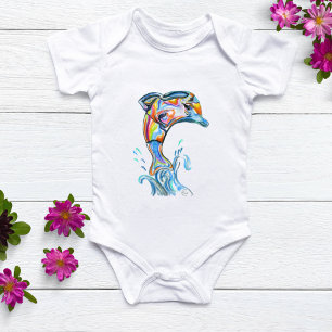 Farbstiftdolphin, die aus dem Wasser springt Baby Strampler