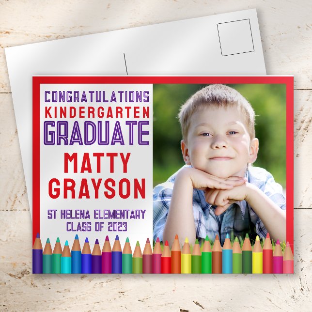 Farbstifte Kindergarten Foto Abschluss Ankündigungspostkarte (Von Creator hochgeladen)