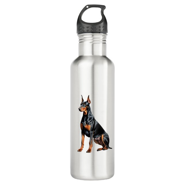 Farbstiftskizze eines Doberman Pinscher. Essen Edelstahlflasche (Vorderseite)