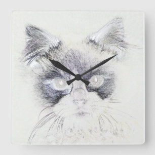 Farbstiftskizze Quadratische Wanduhr