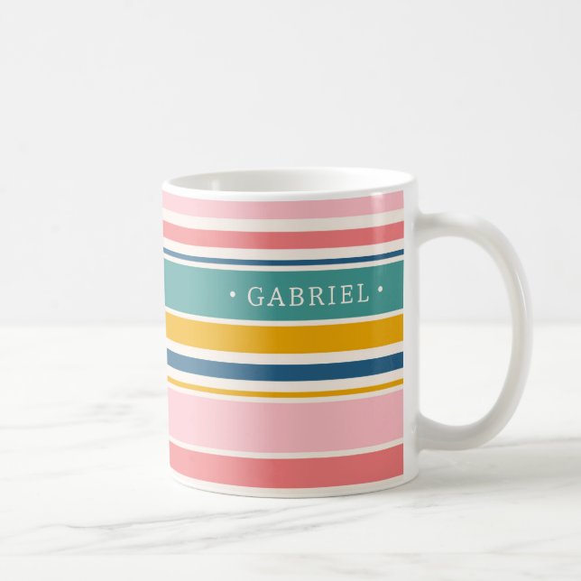 Farbstreifen für den Strand | Name hinzufügen Kaffeetasse (Rechts)