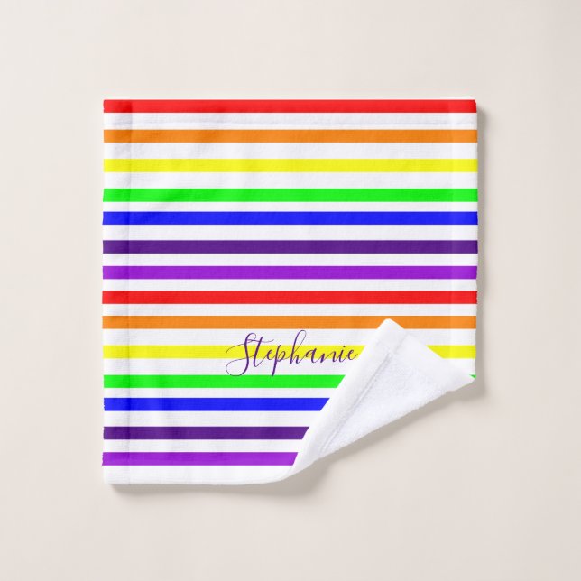 Farbstreifen mit Regenbogen Niedliche Monogramme Waschlappen (Waschlappen)