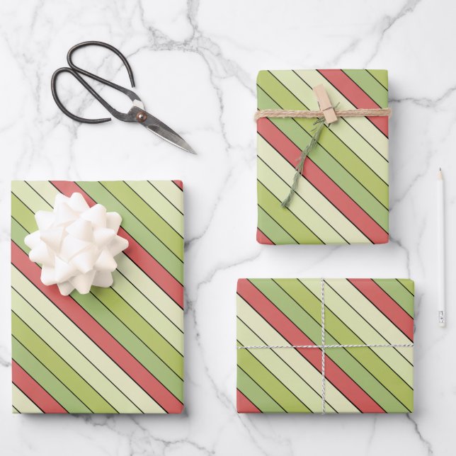 Farbstreifen mit rotem grünem Melon auf Aquarellpa Geschenkpapier Set (Vorderseite)