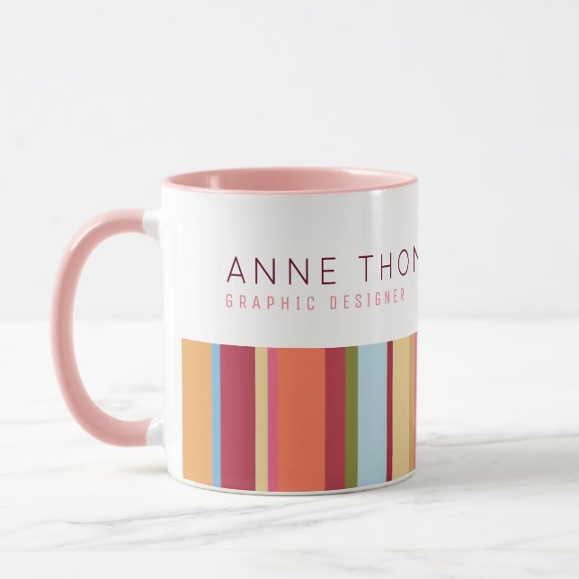 Farbstreifen, Name und Beruf, rosa & stilvoll Tasse (Links)