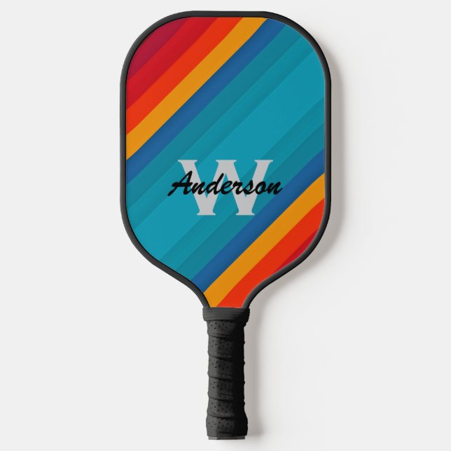 Farbstreifen personalisieren Monogramm und Name Pickleball Schläger (Vorderseite)