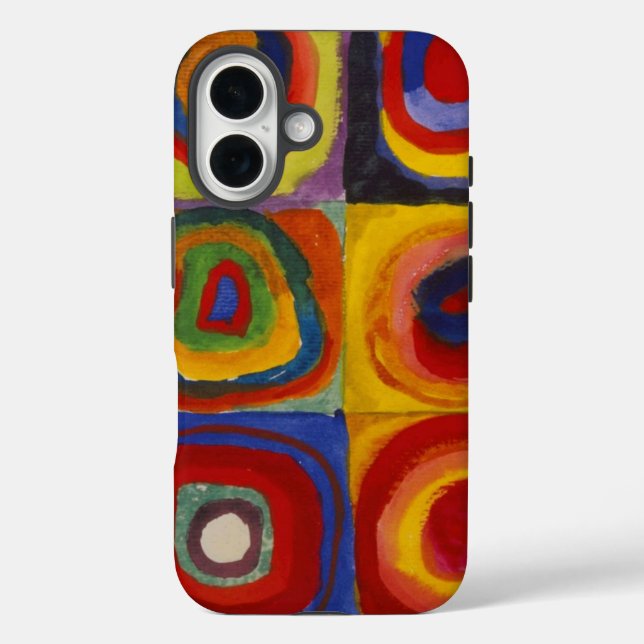 Farbstudie über Quadrat-Kreise von Kandinsky iPhone 16 Hülle (Rückseite)