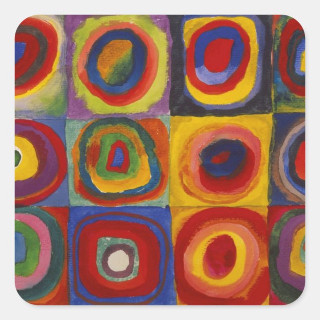 Farbstudie über Quadrat-Kreise von Kandinsky Quadratischer Aufkleber (Vorderseite)