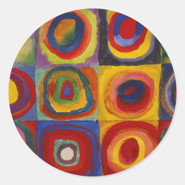 Farbstudie über Quadrat-Kreise von Kandinsky Runder Aufkleber (Vorderseite)