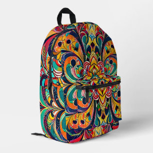 Farbsymphonie Mandala – Kräftige psychedelische Bl Bedruckter Rucksack