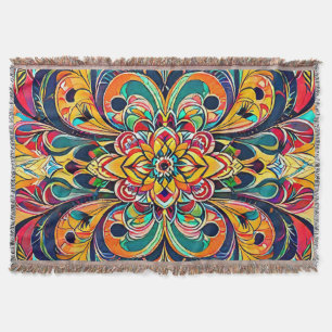 Farbsymphonie Mandala – Kräftige psychedelische Bl Decke