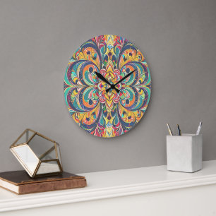 Farbsymphonie Mandala – Kräftige psychedelische Bl Große Wanduhr