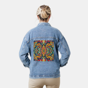 Farbsymphonie Mandala – Kräftige psychedelische Bl Jeansjacke