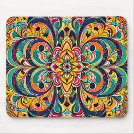 Farbsymphonie Mandala – Kräftige psychedelische Bl Mousepad