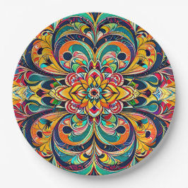 Farbsymphonie Mandala – Kräftige psychedelische Bl Pappteller