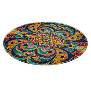 Farbsymphonie Mandala – Kräftige psychedelische Bl Schneidebrett