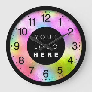 Farbtherapie Holografisches Rosa Modern Custom Log Große Wanduhr