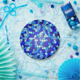 Farbtöne aus blau gestanztem Glas von Shirley Tayl Pappteller