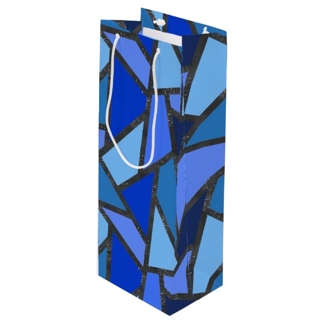 Farbtöne aus blauem Glasmuster Geschenktüte Für Weinflaschen (Vorderseite Schrägansicht)