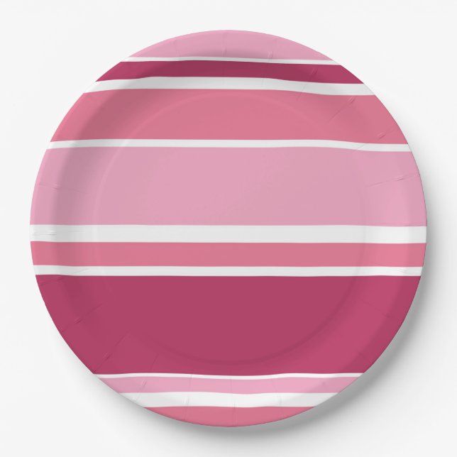 Farbtöne aus rosa Streifen Pappteller (Vorderseite)