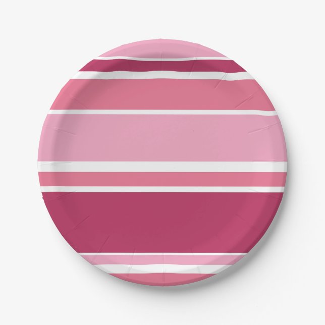 Farbtöne aus rosa Streifen Pappteller (Vorderseite)
