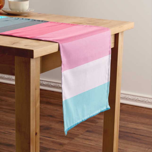 Farbtöne Blau und Rosa Streifen Großer Tischläufer (Beispiel)
