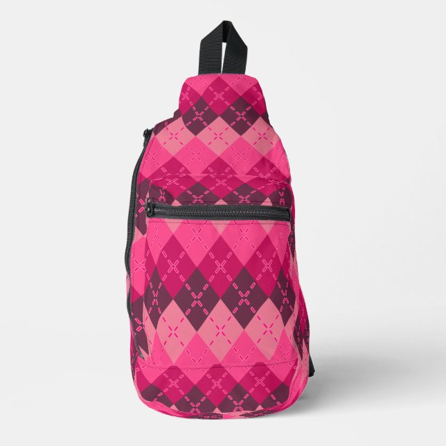 Farbtöne der rosa Raute Sporty Preppy Crossbody Bag (Vorderseite)