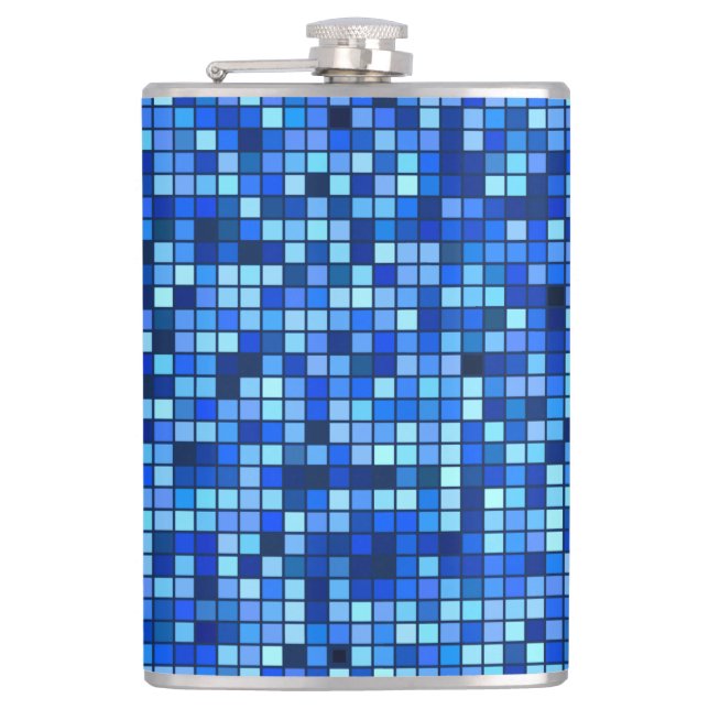 Farbtöne des Blau- und Schwarz-Quadrate-Musters Flachmann (Vorderseite)