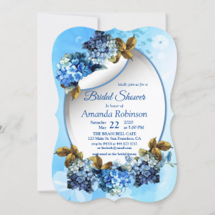 Farbtöne des Brautparty Blue Watercolor Hydrangeas Einladung