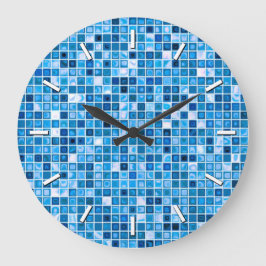 Farbtöne des Mosaikfliesen-Musters "Watery" Große Wanduhr