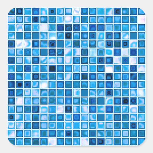 Farbtöne des Mosaikfliesen-Musters "Watery" Quadratischer Aufkleber (Vorderseite)