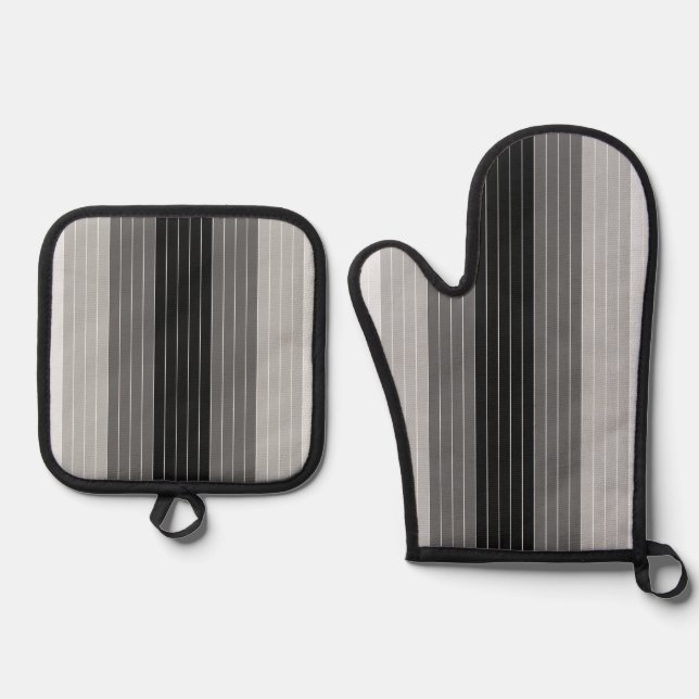 Farbtöne, grau, Schwarz-weiß gestreift Ofenhandschuh & Topflappen-Set (Vorderseite)