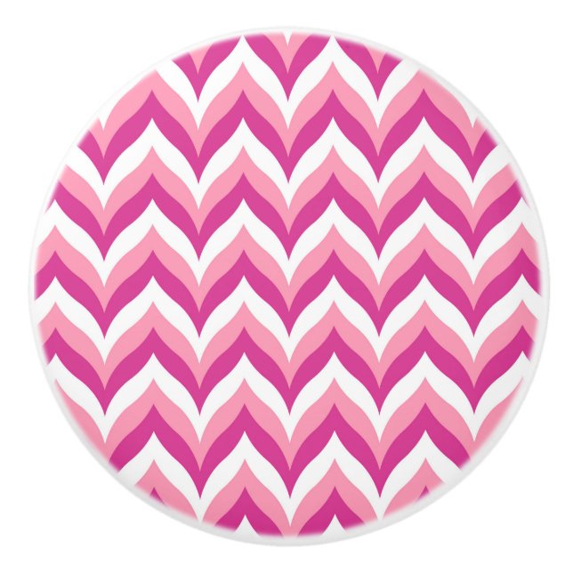 Farbtöne in rosa und weißem Zigzag Zickzack Keramikknauf (Vorderseite)
