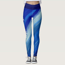 Farbtöne von blauen Pinselstrichen mit weißem Name Leggings
