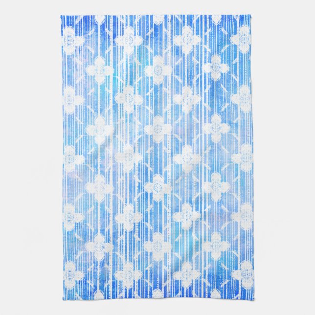 Farbtöne von Blue Ombre Stripten Blume Geschirrtuch (Vertikal)