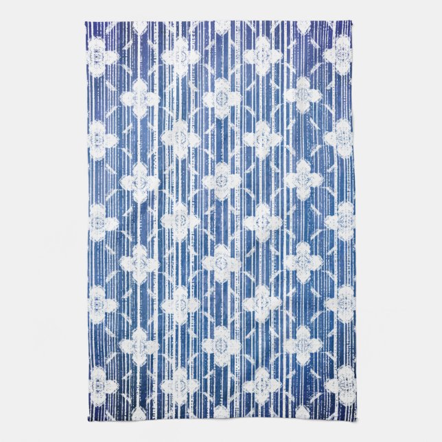 Farbtöne von Blue Ombre Stripten Blume Geschirrtuch (Vertikal)