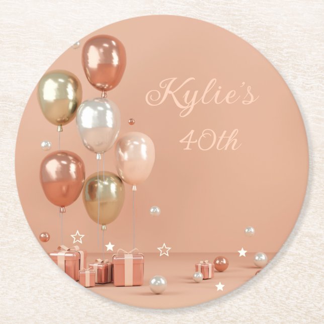 Farbtöne von rosa Balloons 40. Runder Pappuntersetzer (Vorderseite)