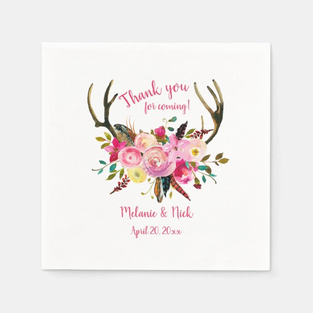 Farbtöne von rosa Blumenmotiven Brautparty Dekorat Serviette (Vorderseite)