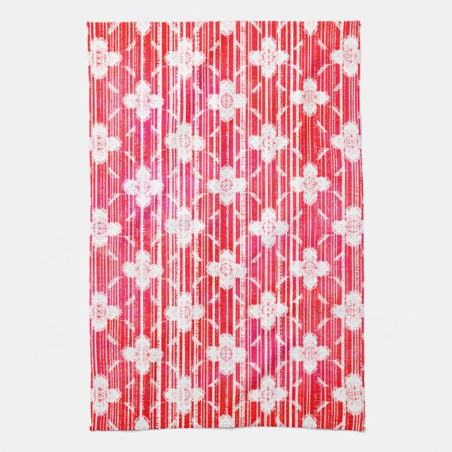 Farbtöne von Roten Ombre Stripten Blume Geschirrtuch (Vertikal)