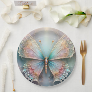 Farbtupfer: Pastellfarbenes Fraktal Schmetterlings Pappteller