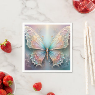 Farbtupfer: Pastellfarbenes Fraktal Schmetterlings Serviette
