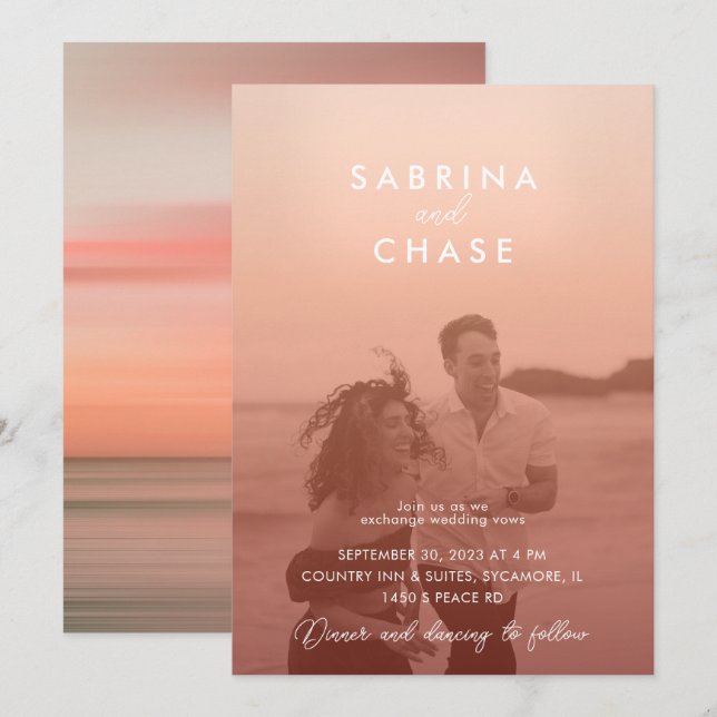 Farbüberlagerung Blush Stilvolles Foto Hochzeit Einladung (Vorne/Hinten)