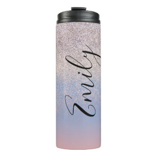 Farbverlauf Faux-Sparkle-Farbiger Monogramm-Name Thermosbecher