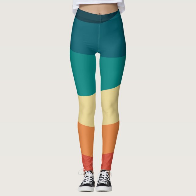 Farbvolle Retrostil-Kurven Design Leggings (Vorderseite)