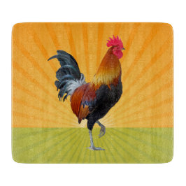 Farbvolle Strutband-Rooster-Glasschneidplatte Schneidebrett