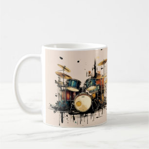 Farbvolle Trommelmaschine. Musikinstrument Kaffeetasse