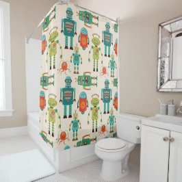 Farbvolles Muster für Retro-Roboter Duschvorhang