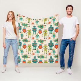 Farbvolles Muster für Retro-Roboter Fleecedecke