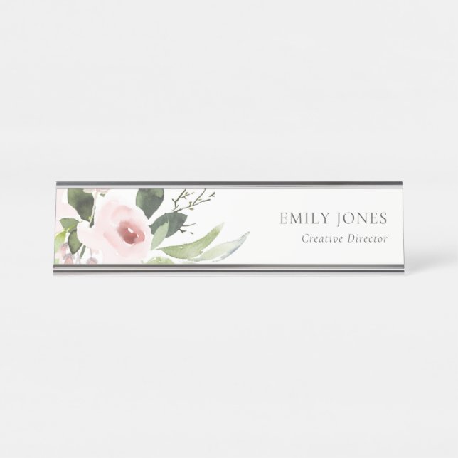 FARBWASCHWASCHEN BLUSPINK FLORAL BUNCH SCHREIBTISCHNAMENSPLAKETTE (Vorderseite )