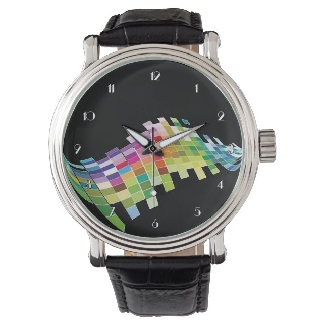 Farbwürfelpixel Schwarze Armbanduhr (Vorderseite)